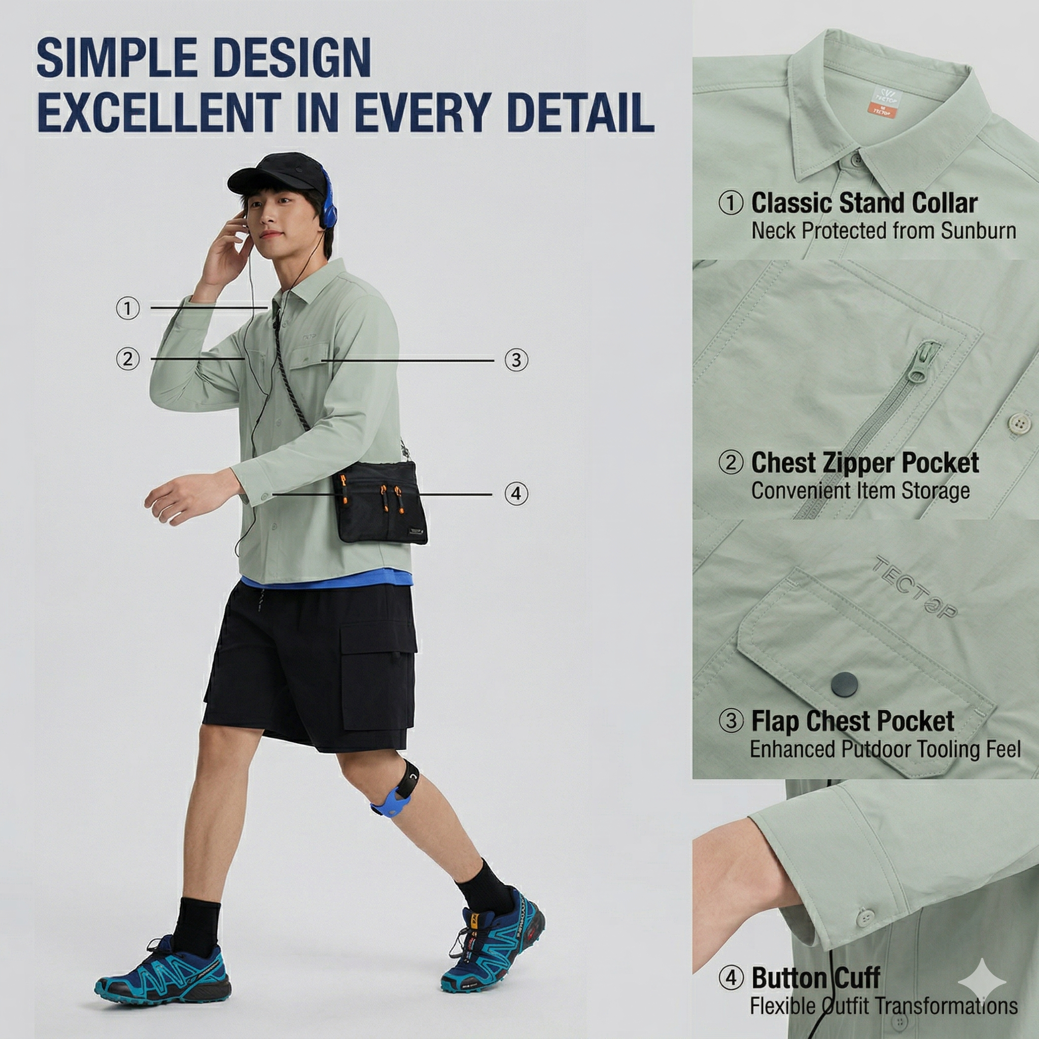TECTOP Unisex Hiking Long-Sleeve Shirt – UV Protection & Quick-Dry
