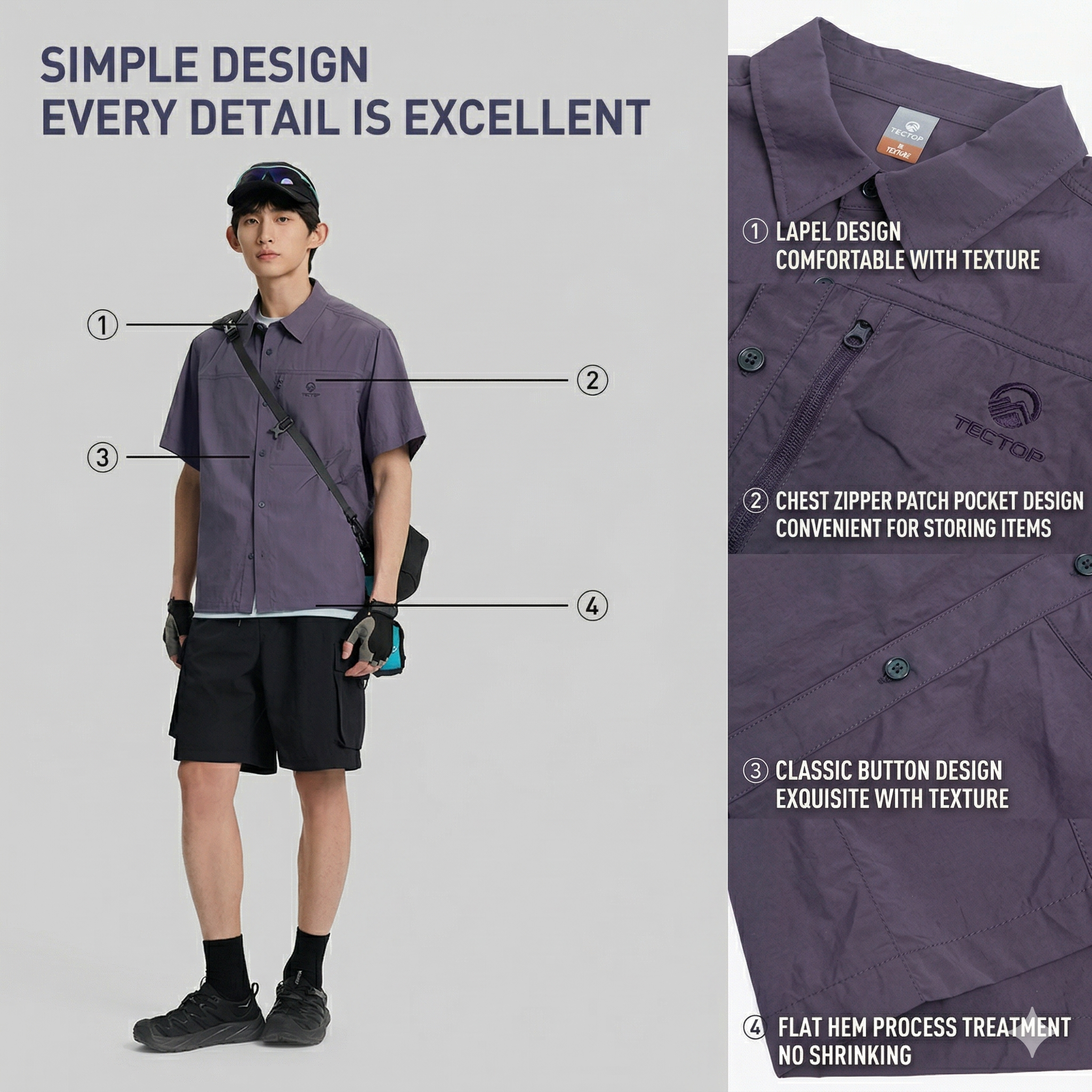 TECTOP Unisex Hiking Short-Sleeve Shirt – UV Protection & Quick-Dry