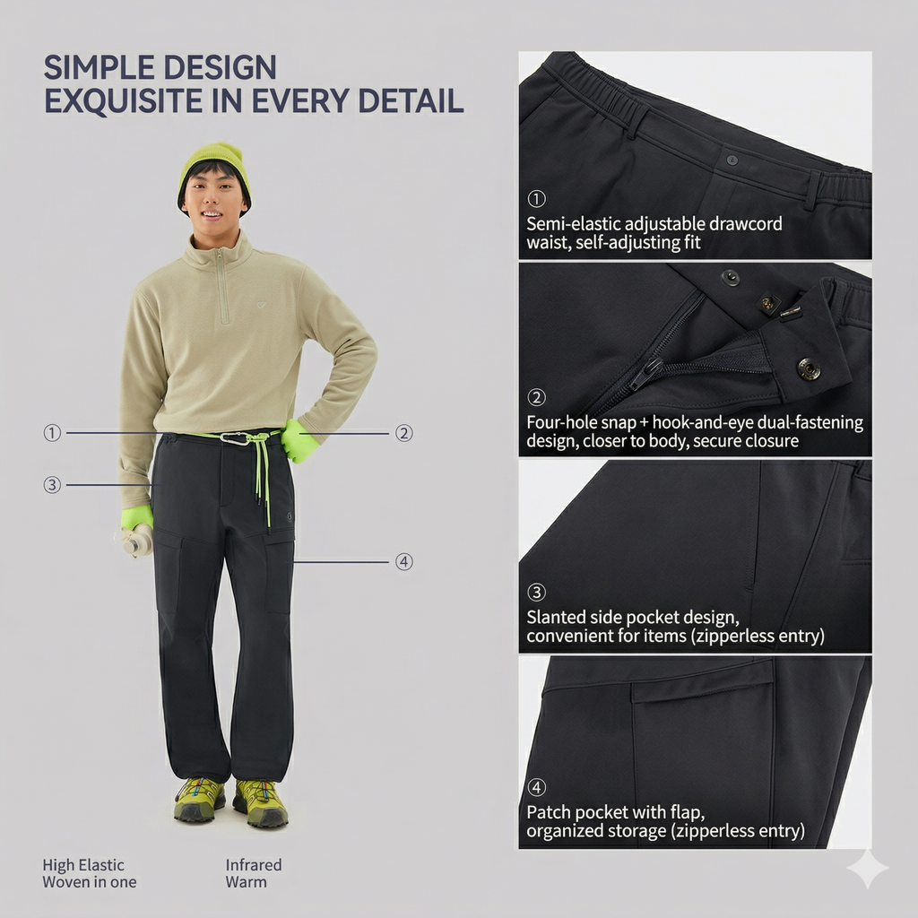 TECTOP Men’s Hiking Pants – Water Repellent & Fleece Lined