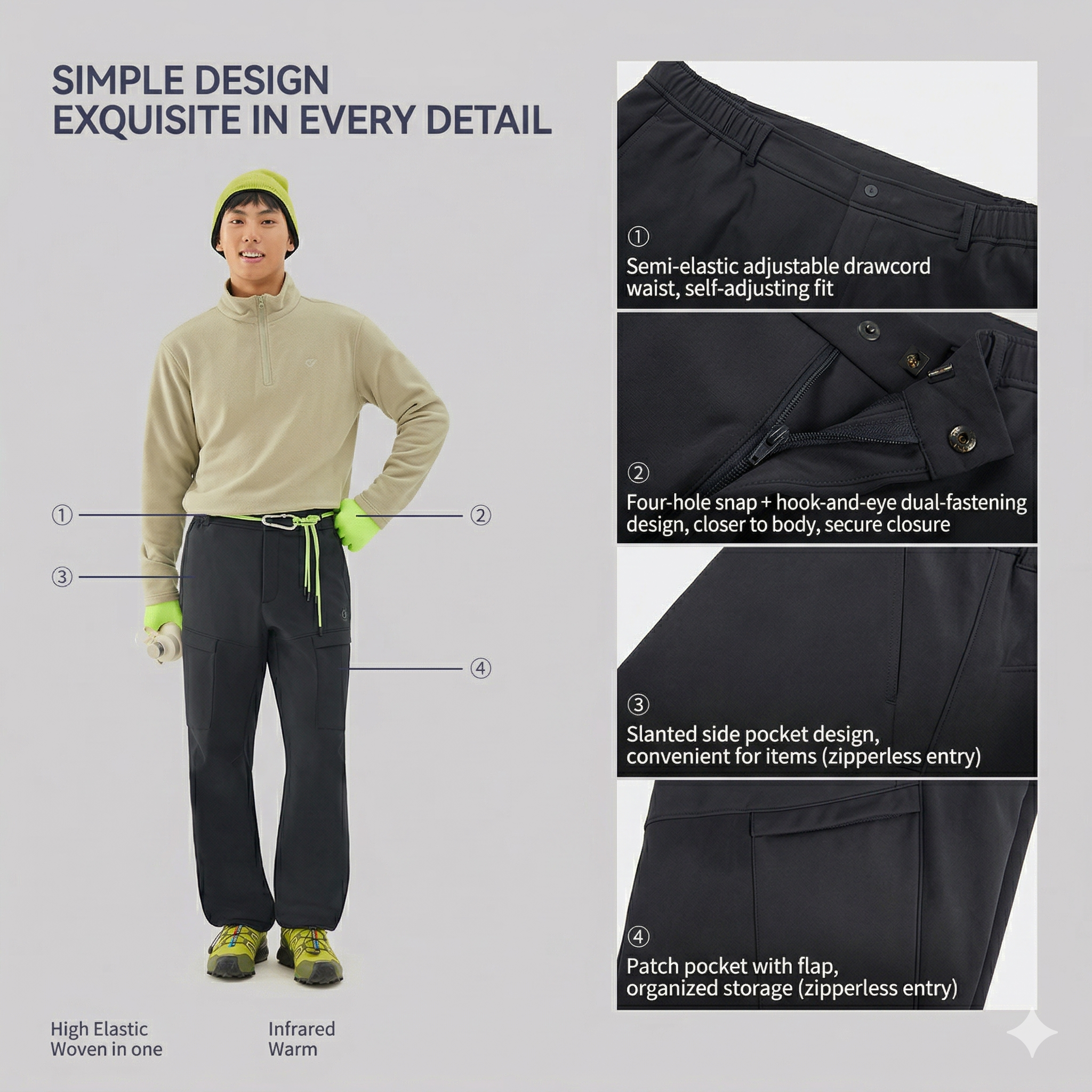 TECTOP Men’s Hiking Pants – Water Repellent & Fleece Lined