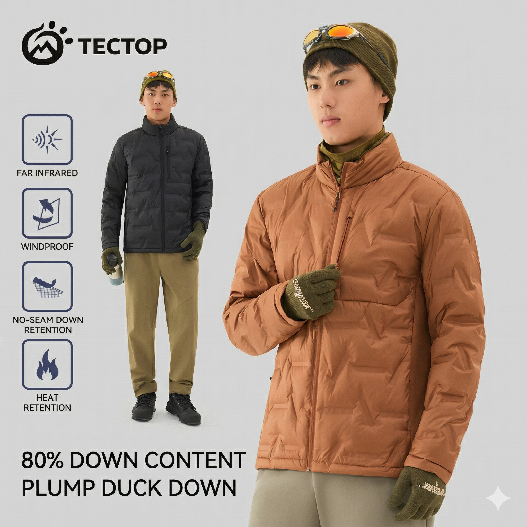 TECTOP Men’s Hiking Down Jacket – Lightweight & Warm