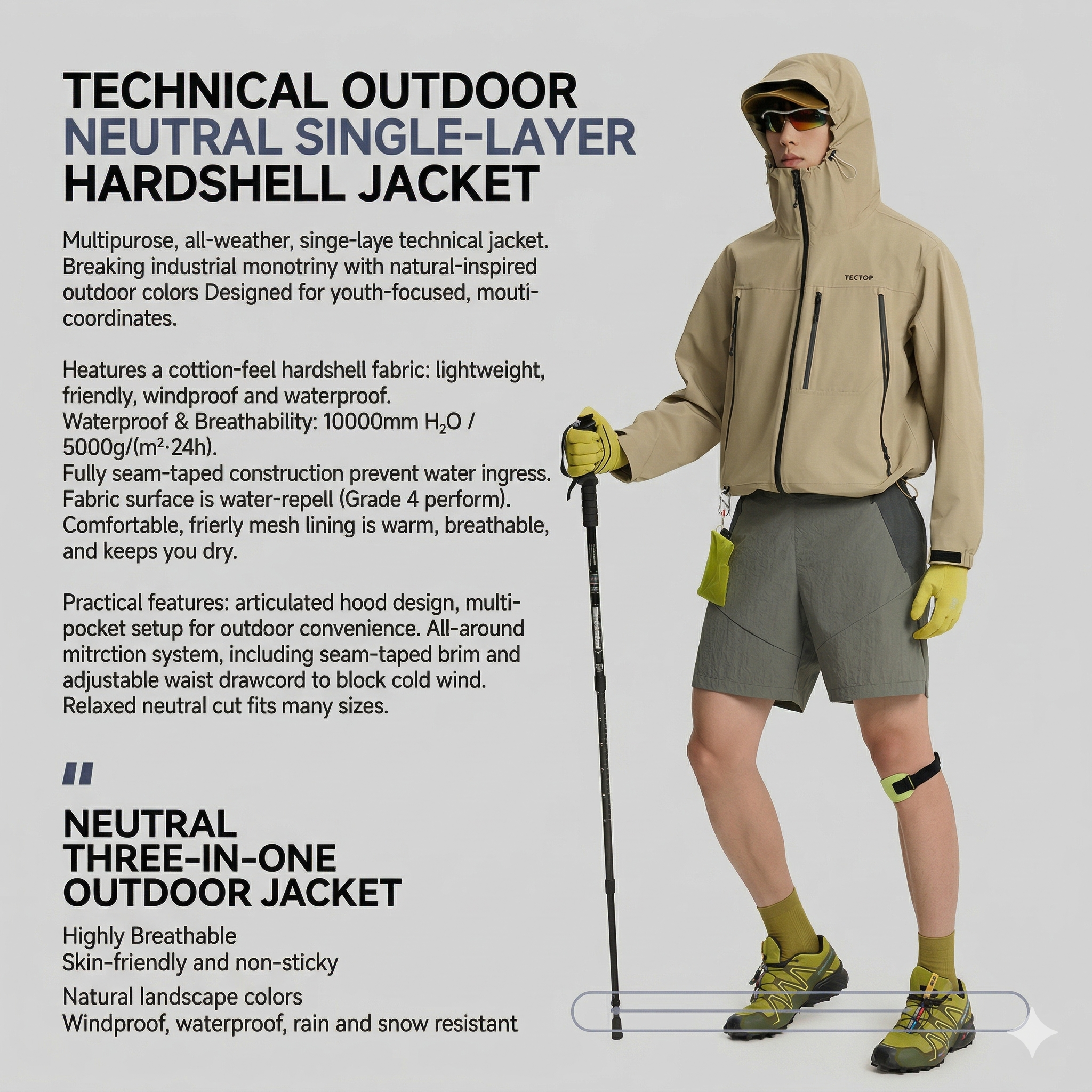 TECTOP Unisex Hiking Jacket – Waterproof & Lightweight