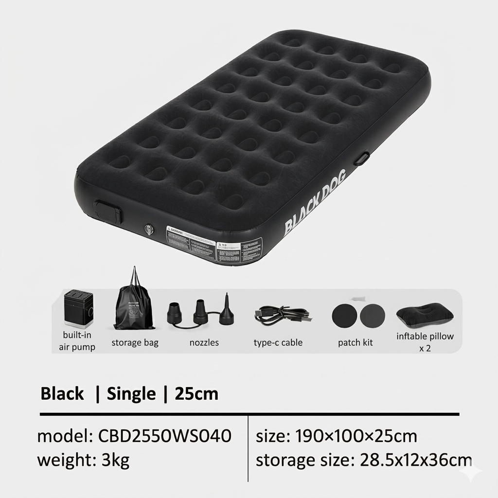 BLACKDOG LiuYun Auto Inflatable Sleeping Bed 1P with Pillow – 25CM