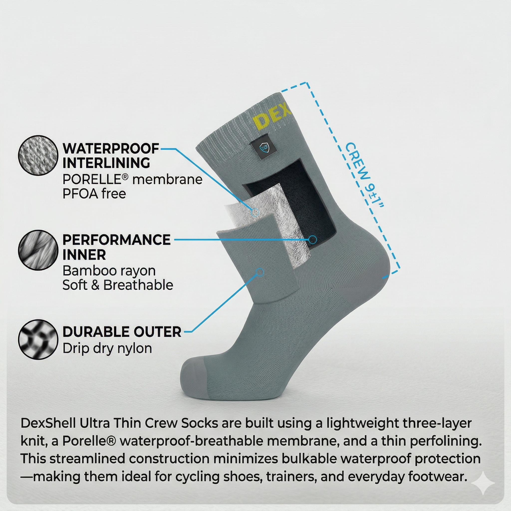 DEXSHELL Ultra Thin Lightweight Waterproof Socks for Hikers