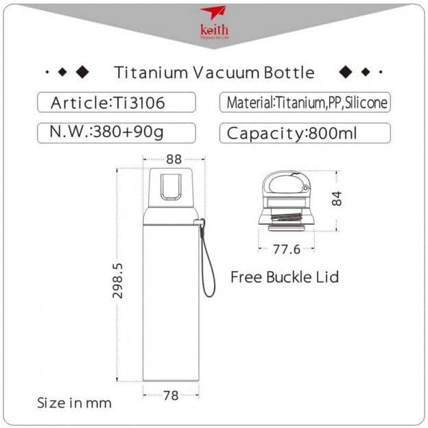 KEITH TITANIUM Vacuum Insulated FlexLid Bottle 800ml Ti3106