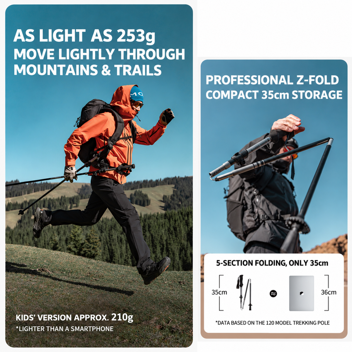 MOBI GARDEN ZT Pole 120 – Ultralight Folding Aluminium Trekking Pole (35-120cm)