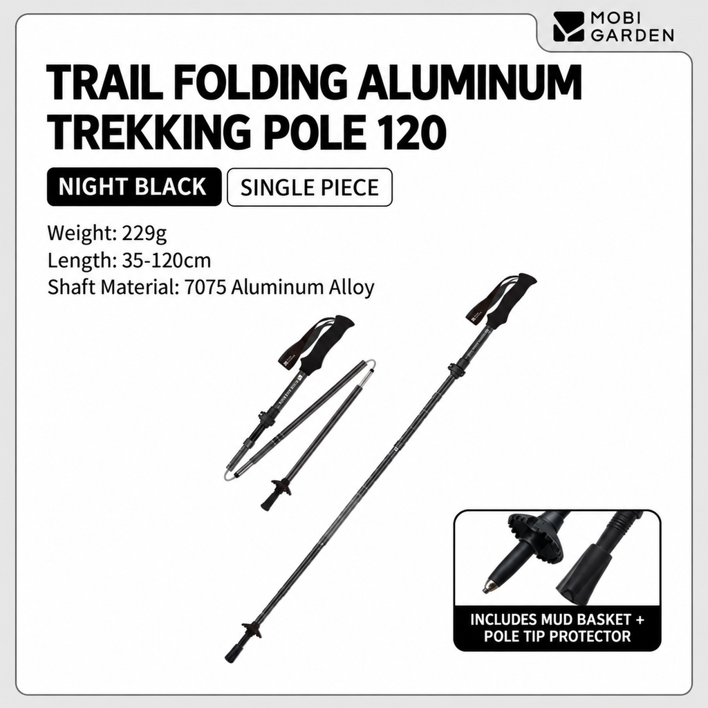 MOBI GARDEN ZT Pole 120 – Ultralight Folding Aluminium Trekking Pole (35-120cm)
