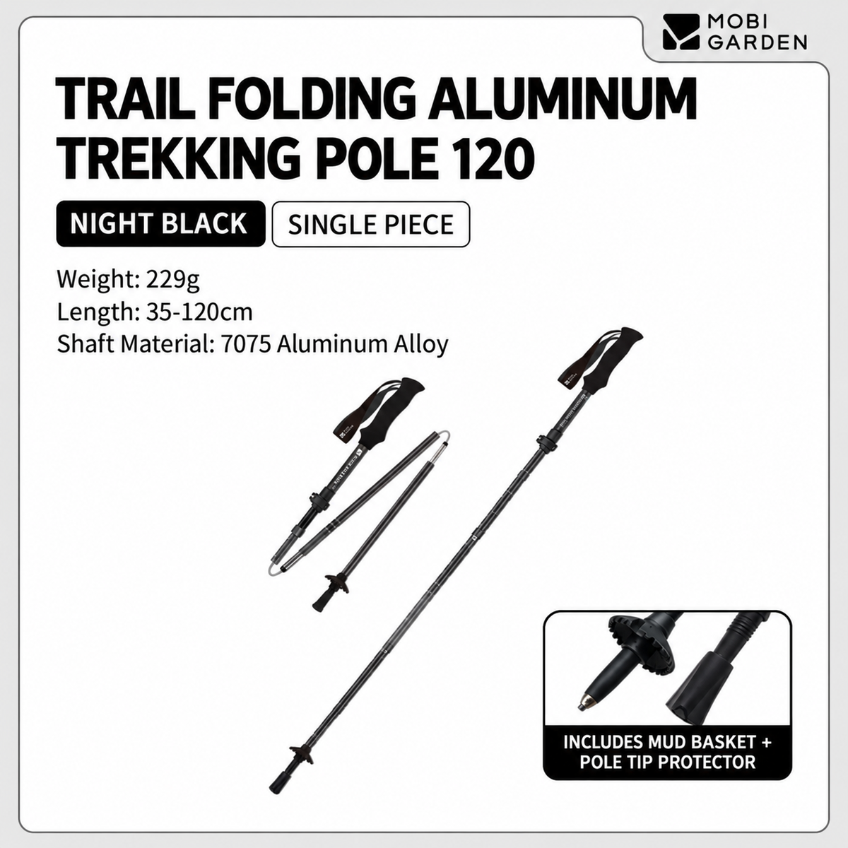 MOBI GARDEN ZT Pole 120 – Ultralight Folding Aluminium Trekking Pole (35-120cm)
