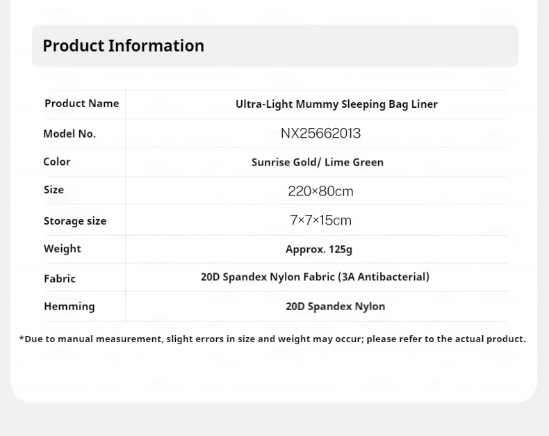 MOBI GARDEN Ultra-Light Mummy Sleeping Bag Liner