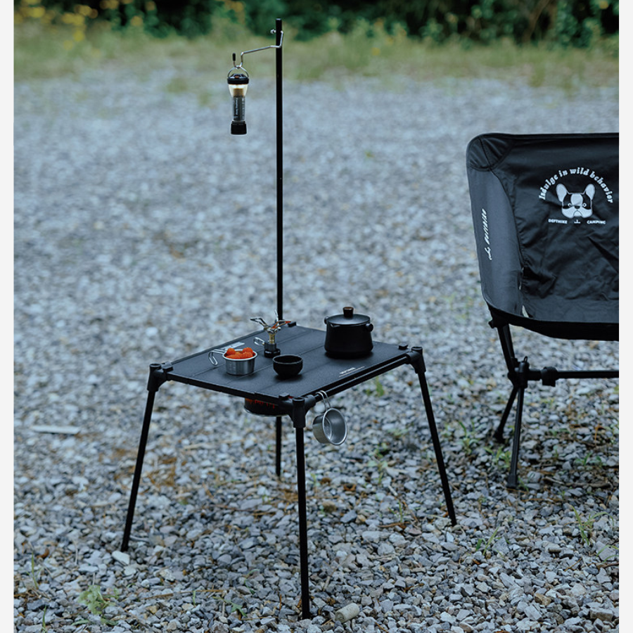 DEFTHIKE Square Camping Table with Light Pole Set