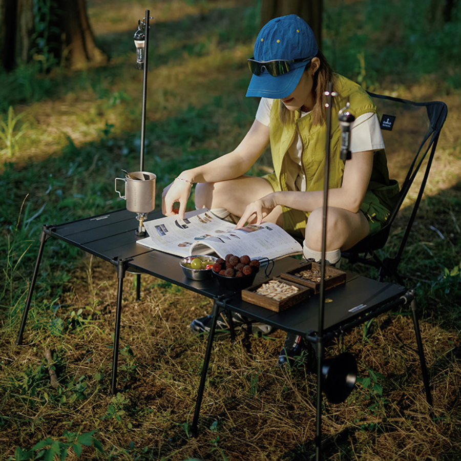 DEFTHIKE Square Camping Table with Light Pole Set