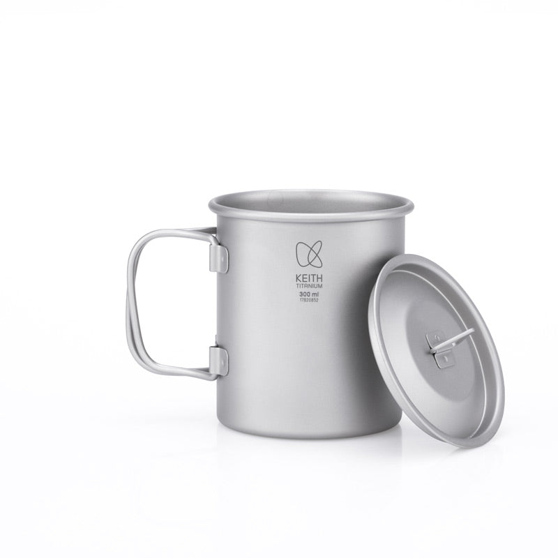 KEITH TITANIUM Single-Wall Mug with Folding Handle & Lid 300ml Ti3201