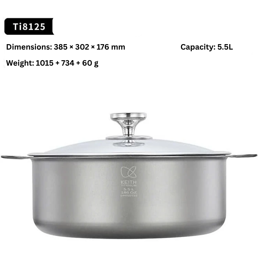 KEITH TITANIUM Cooking Pot 5.5L with Lid Ti8125