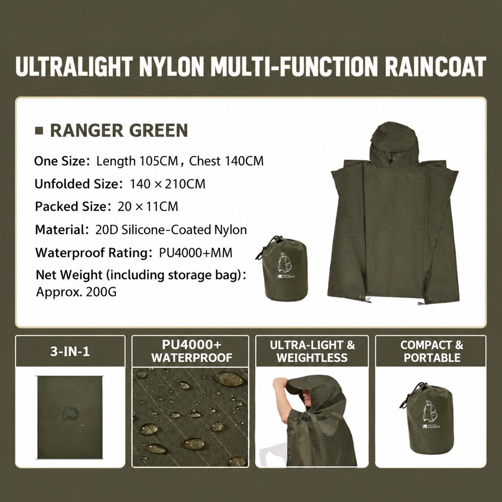 MOBI GARDEN Ultralight 3-in-1 Raincoat Poncho