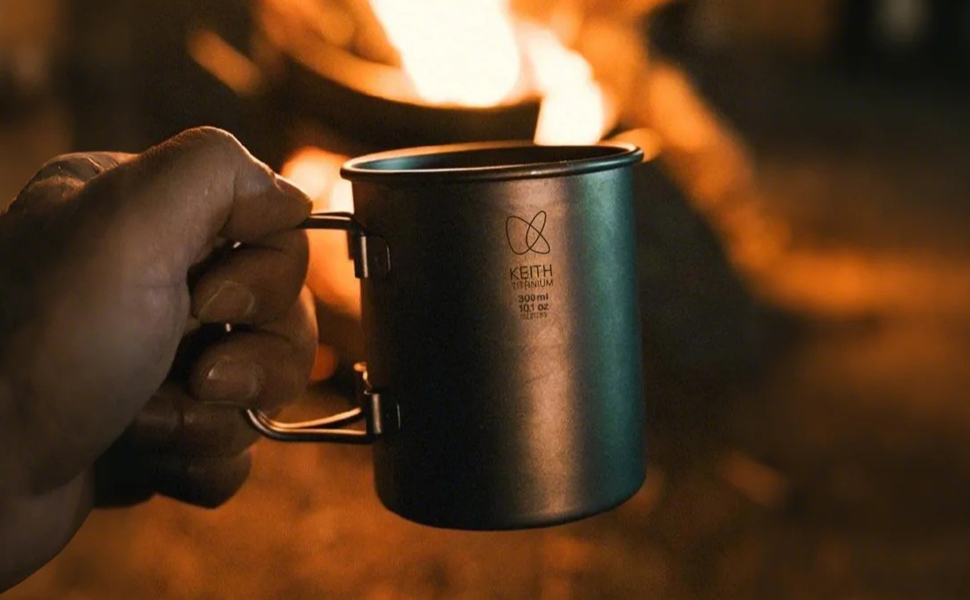 KEITH TITANIUM Single-Wall Mug with Folding Handle & Lid 300ml Ti3201