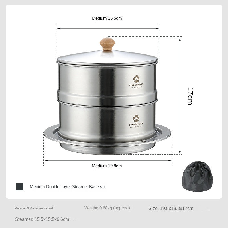 CAMPINGMOON CC-18 Saucepan & S363-2S Double Layer Steamer Set