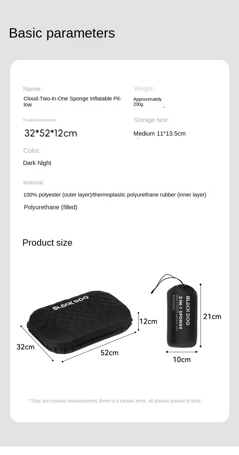 BLACKDOG Yungan – 2 in 1 Sponge Inflatable Pillow