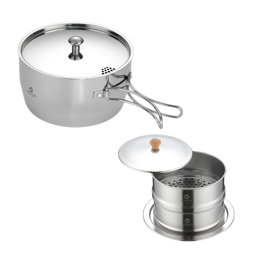 CAMPINGMOON CC-18 Saucepan & S363-2S Double Layer Steamer Set