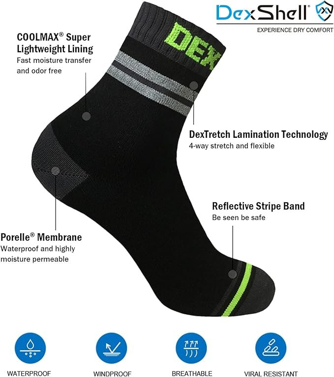 DEXSHELL Visibility Waterproof Running Socks with Coolmax