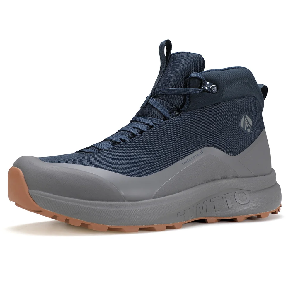 HUMTTO Men’s Mid-Cut Hiking Shoes Waterproof & Shock-Absorbing – Dark Blue/Grey